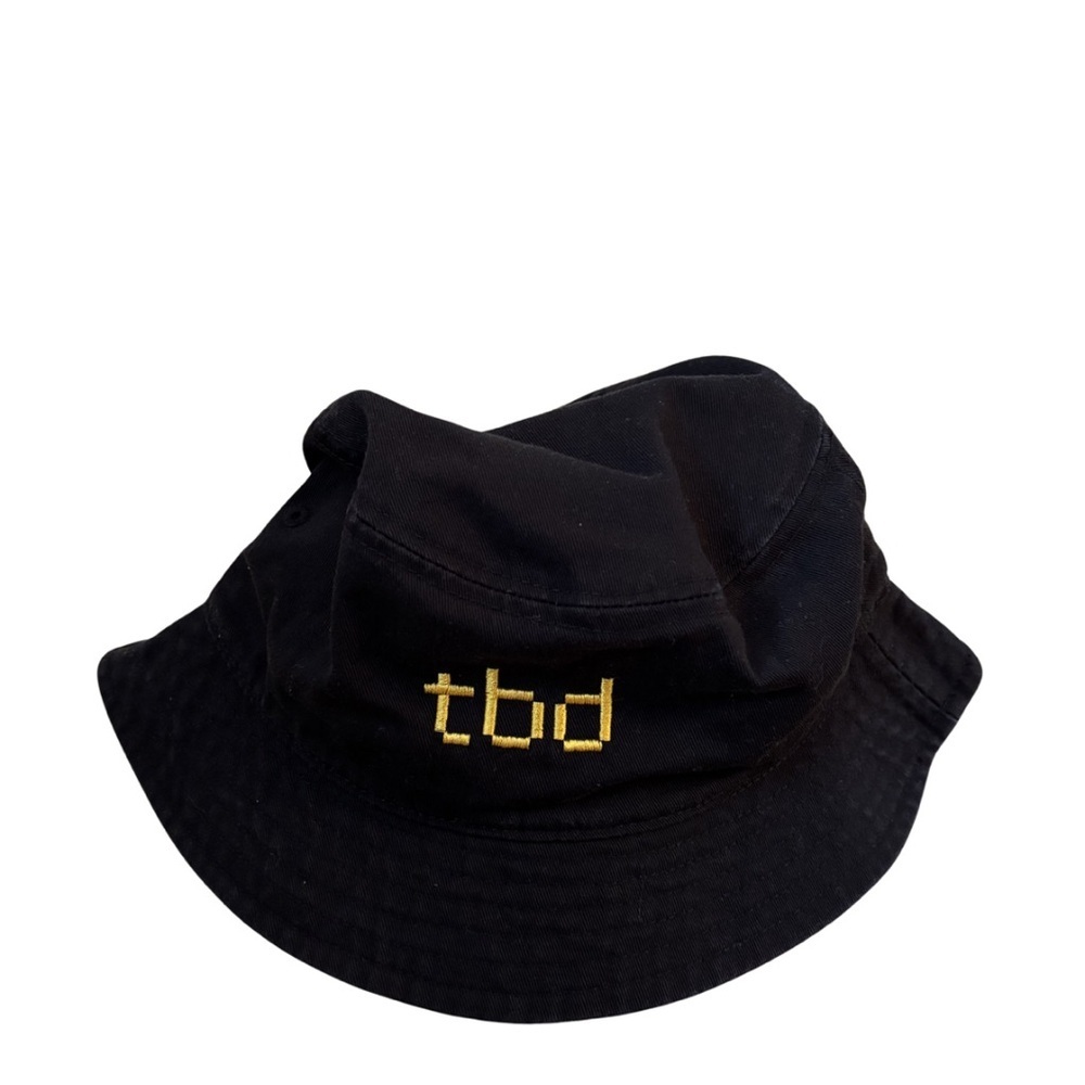 « TBD » Y2K Black Bucket Hat with Gold 'tbd' Embroidery